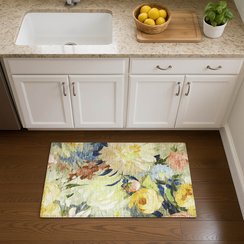 Tapis floral lavable à la machine de qualité supérieure Mayfield AMF2264, 1 pi 8 po x 2 pi 6 po, Aloès