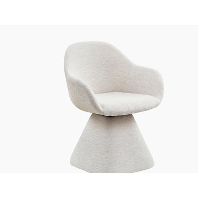 Fauteuil d'appoint moderne pivotant à 180 °, en forme de tonneau avec base en bois massif, fauteuil rembourré beige avec dossier incurvé, chaise de salon confortable, idéale pour la chambre à coucher ou le bureau à domicile.