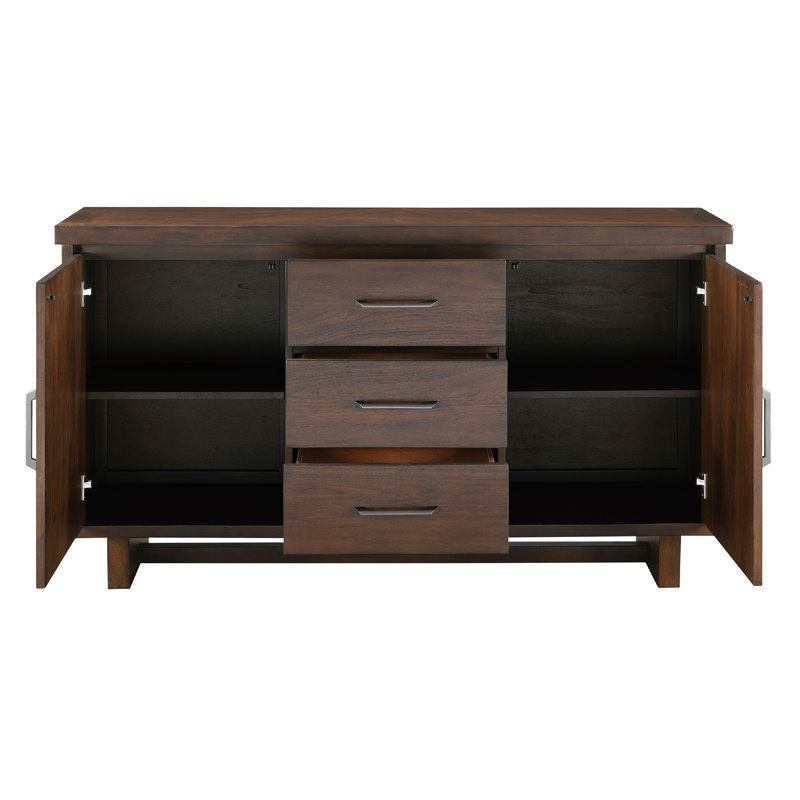 Buffet console Bloi, 60 pouces, 3 tiroirs et 2 armoires, brun