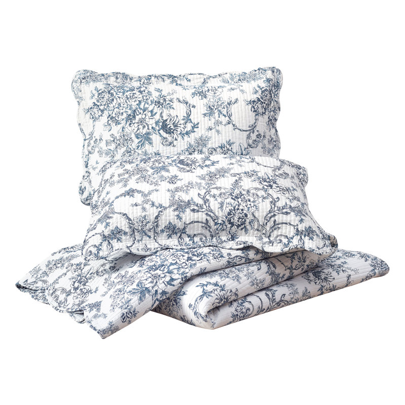 Ensemble de courtepointe réversible 3 pièces Garden Toile, Bleu, Courtepointe très grand et 2 très grandes taies 