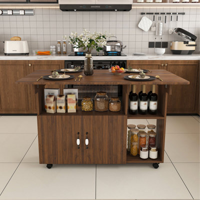 Table pliante multifonctionnelle avec tablettes et roulettes de rangement, table de salle à manger pliable de 47 pouces pour les petits espaces, bureau compact pour la cuisine, dortoir, bureau