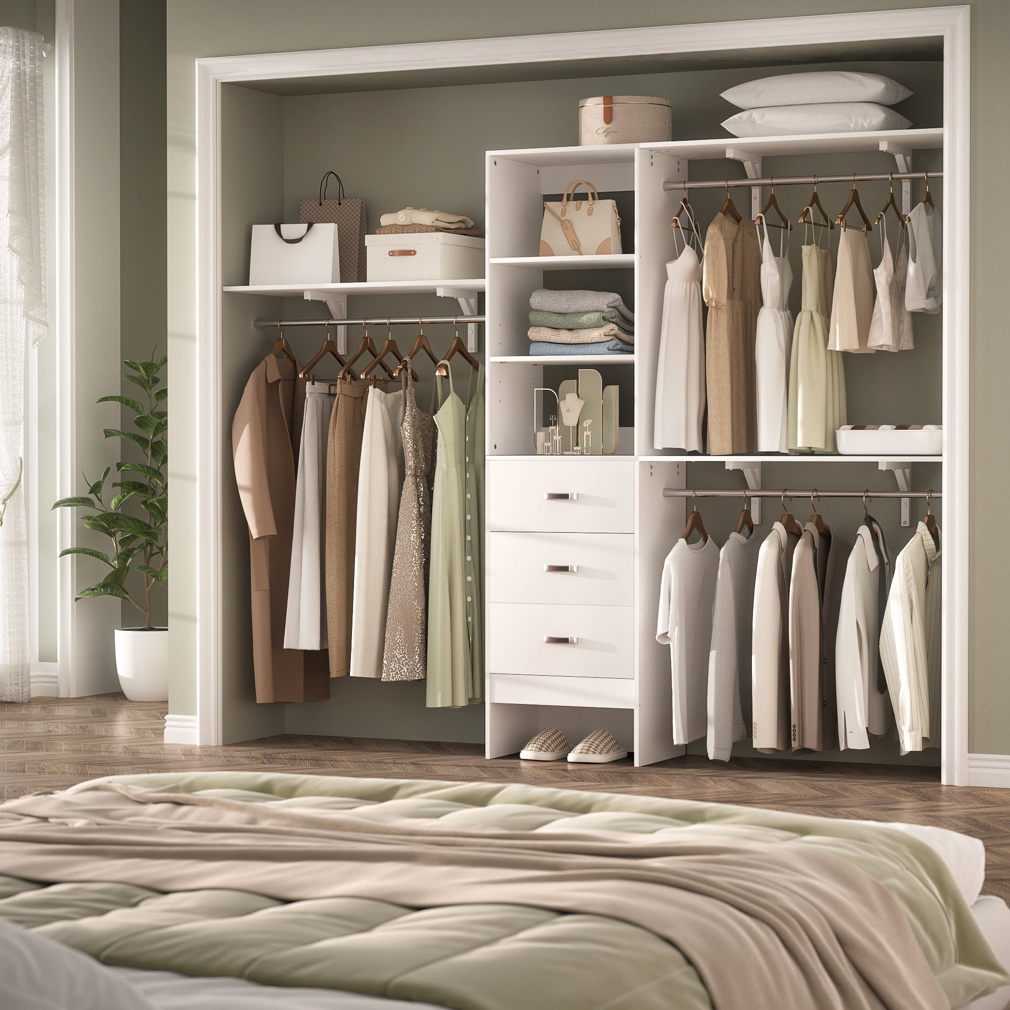 20.2''-  96‘’ W Closet System with Wooden Drawers