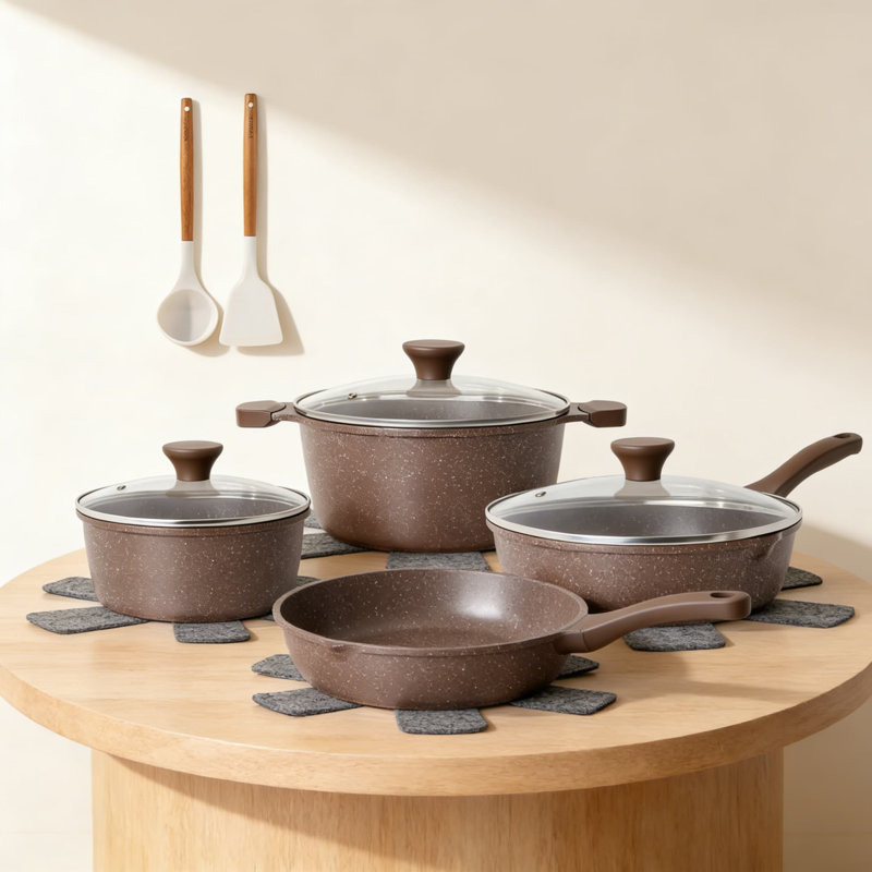 Ensemble de batterie de cuisine antiadhésive 13 pièces, casseroles et poêles en granit pour toutes les surfaces de cuisson, sans PFOA, comprenant des ustensiles en silicone et des protecteurs de casseroles