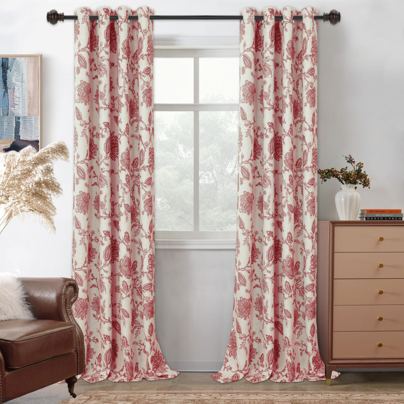 Zawacki Linen Blend Blackout Sliding Panel Pair, Red/Beige, 52" W x 102" L