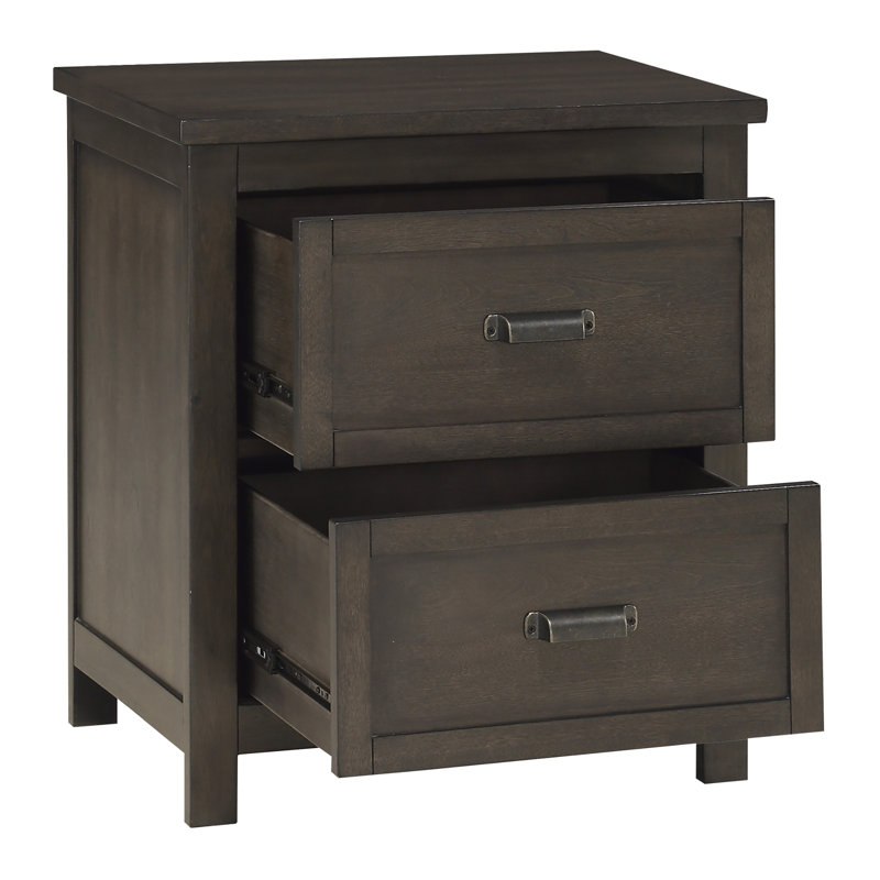 Table de chevet style transitionnel 1pc avec 2 tiroirs en bois de cerisier foncé (table de chevet incluse seulement)