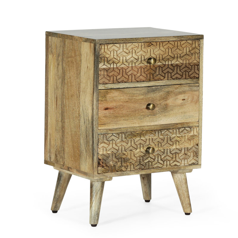 Table de chevet 3 en bois de manguier avec texture et rangement