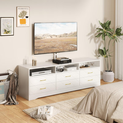 TV Stand with Height Adjustable Mount and Storage Drawers Media Console for 35 to 85 Inch TVs Living Room Bedroom