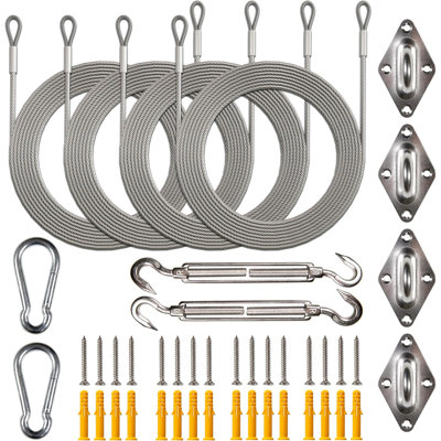 Amgo Hardware Kit Set for Rectangle/Square Sun Shade Sails Canopy (10 Inch Hardware Kit + Cables)