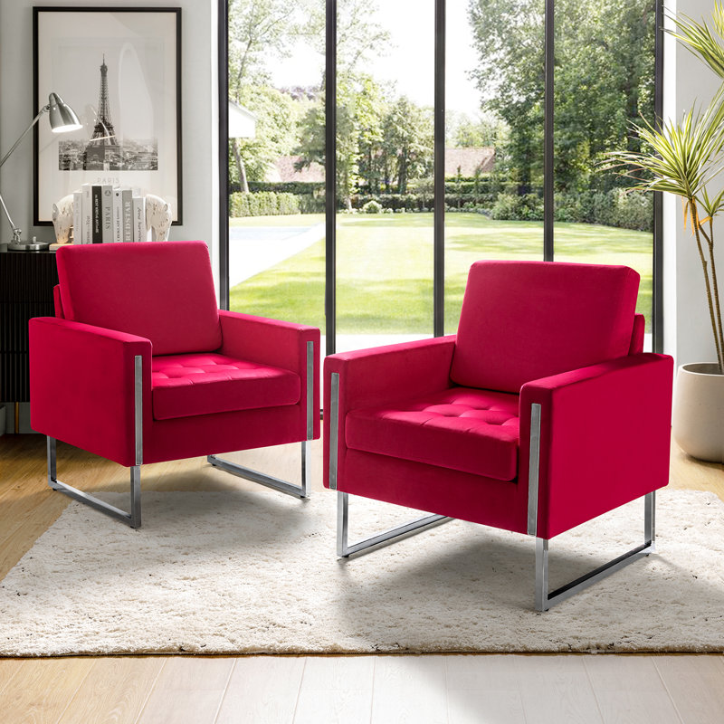Amelianna 31.5" Wide Tufted Velvet Club Chair (Set of 2), Fuchsia Velvet