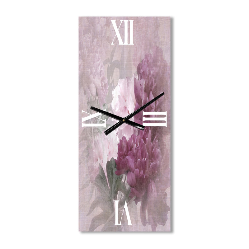 Horloge murale rétro - fleurs mauves et roses II, Petit