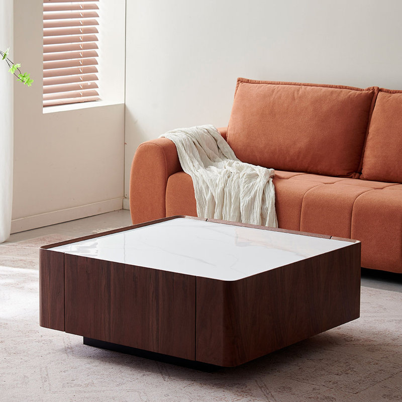 Table basse Mid-Century en noyer Rockboard, Blanc, H 13,8 po x L 35,4 po x l 35,4 po