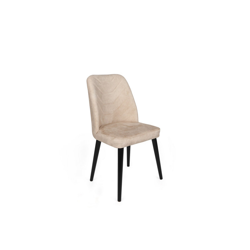 Ensemble de chaises modernes en velours (2 pièces), beige et noir, 19,7 po x 35,4 po x 19,3 po | Cadre 100% bois, pieds en bois de charme, dos en métal et velours | Sièges élégants et confortables pour le salon ou le bureau