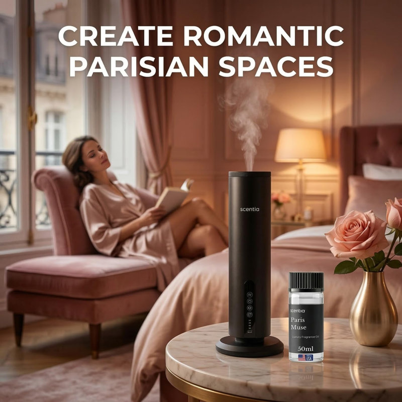 Huile pour diffuseur de parfum Scentia Paris Muse Hotel - Parfum de luxe inspiré par Hotel Costes Paris - 50 ml - Mélange d'huiles essentielles de rose, de bois de santal et de clou de girofle pour la maison, le bureau et les diffuseurs d'aromathérapie