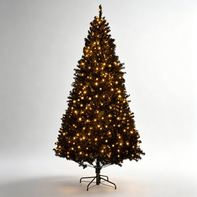 7.5 Ft Pre Lit Black Douglas Fir Artificial Christmas Tree Featuring 500 Warm White LED Lights and 1346 Lifelike Branch Tips Equipped with Foldable Stable Metal Stand for Home Holiday Centerpiece Decor