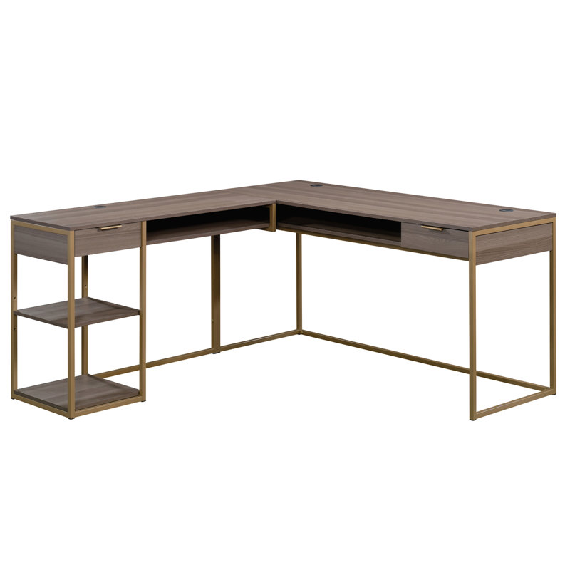L-Shaped Desk With Open Storage (Not Include Stools)