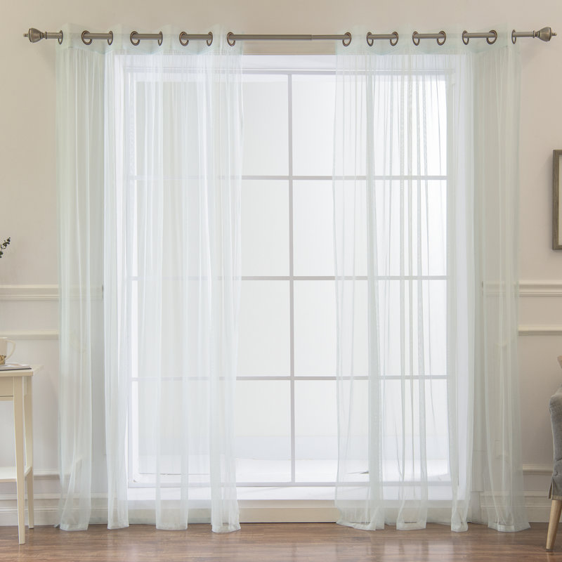Paire de rideaux semi-transparents avec œillets Attell, l 52" x L 63", Menthe
