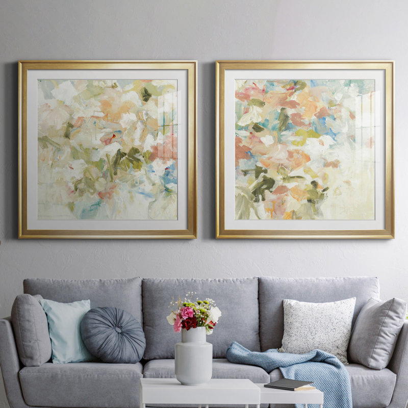 Floral Blush II - ensemble de 2 reproductions d'art sur toile, H 26,5 po x l 53 po, Impression encadrée avec passe-partout