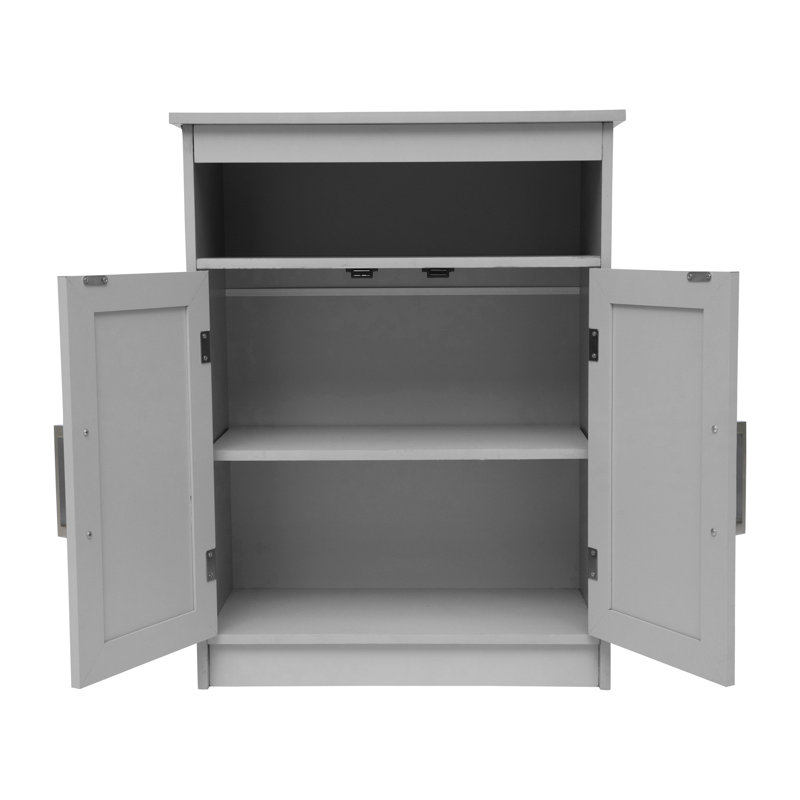 Gray Engineered Wood Bathroom Storage Cabinet with Adjustable Shelves