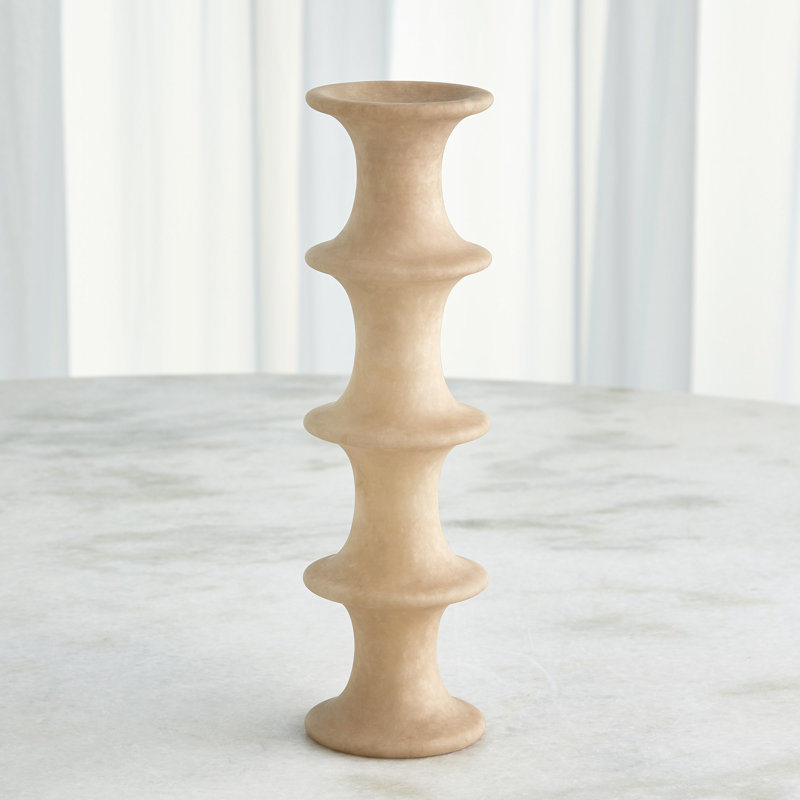 Ridge Alabaster Candlestick-Lg, 12.5" H x 3.5" W x 3.5" D, Brown