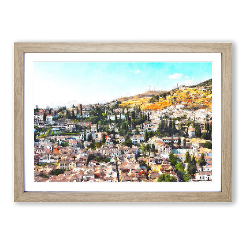 Rooftops in Granada - Picture Frame Painting, 27cm H x 36cm W x 2cm D, Oak Framed