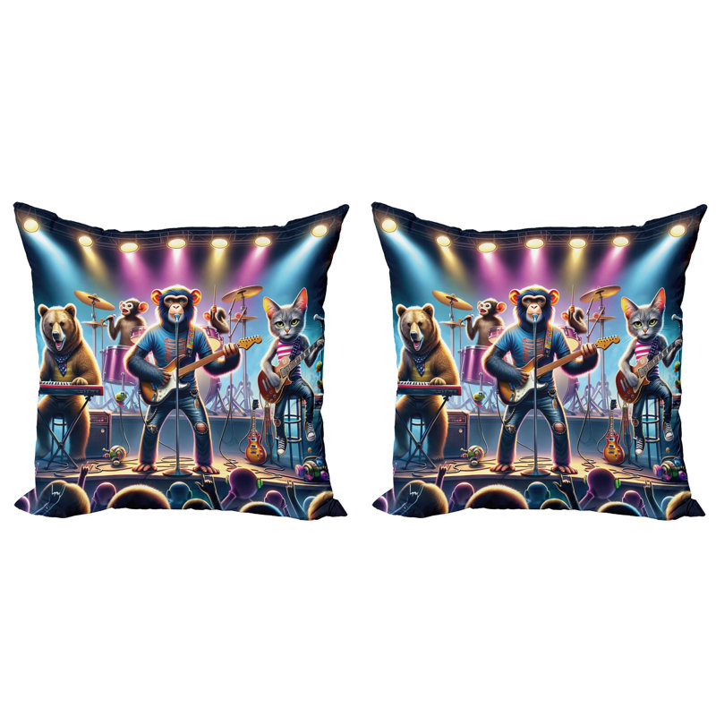 429978_Ambesonne animaux, housse de coussin décoratif 2Pack, scène fantaisiste amusante, H 18 po x l 18 po