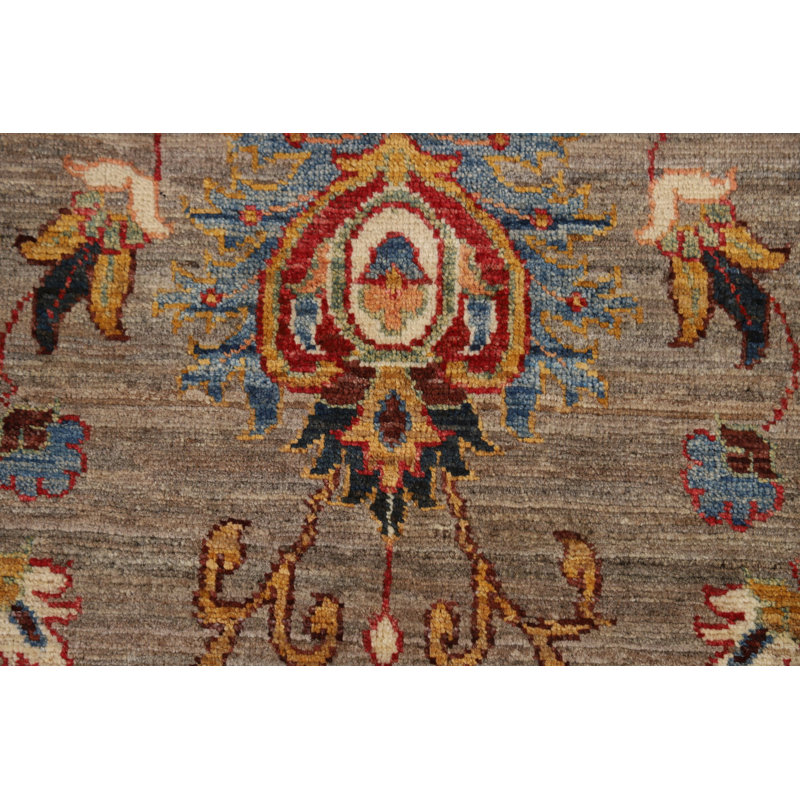 Tapis floral floral brun à motif de teinture végétale Ziegler 4 x 6