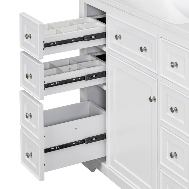 Base de meuble-lavabo blanc 36 po, 1 armoire et 6 tiroirs, en bois massif et de construction, moderne, peint, assemblage requis en blanc, avec surface peinte,