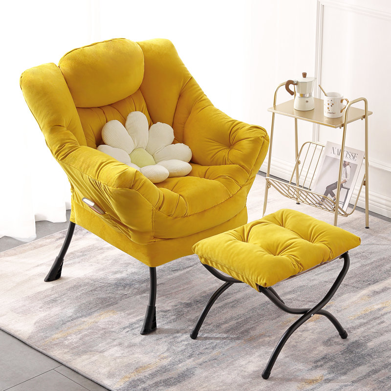 Fauteuil paresseux et rembourré Abramson, Velours jaune, Non