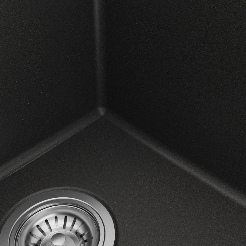 Karran Quartz 32'' X 19-1/2'' Double Bowl 50/50 Undermount Kitchen Sink Kit, Black