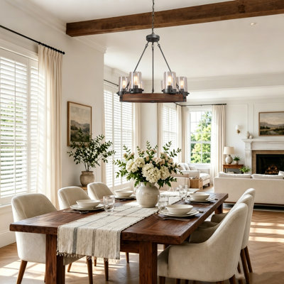 Temescal 6-Light Wood Dimmable Wagon Wheel Chandelier
