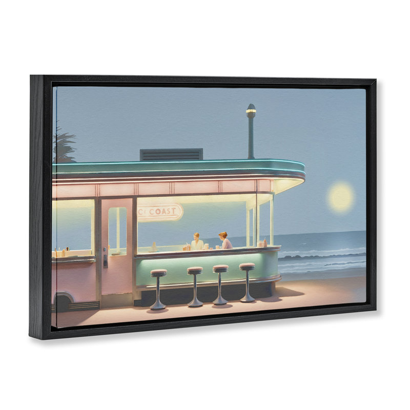 "Evening Diner on Beach", art mural sur toile flottante, design par Noah Bay, H 17 po x l 25 po, Cadre flottant noir de jais