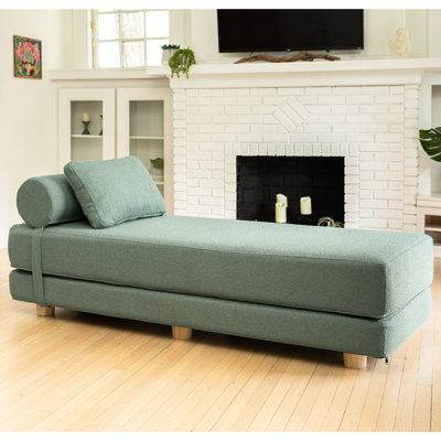Amala Daybed Fold-Out Sleeper Chaise with Premium Memory Foam Queen-Size Mattress & Pillows-Premium Boucle