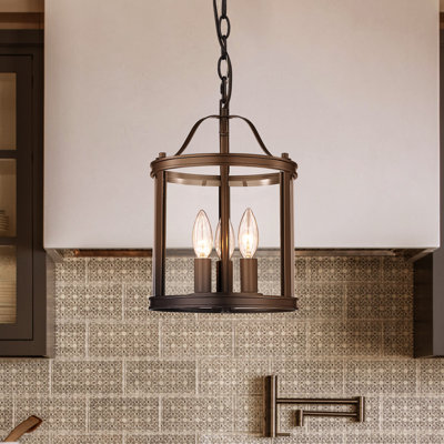 3 - Light D8.75" Lantern Cylinder Pendant Light with Clear Glass