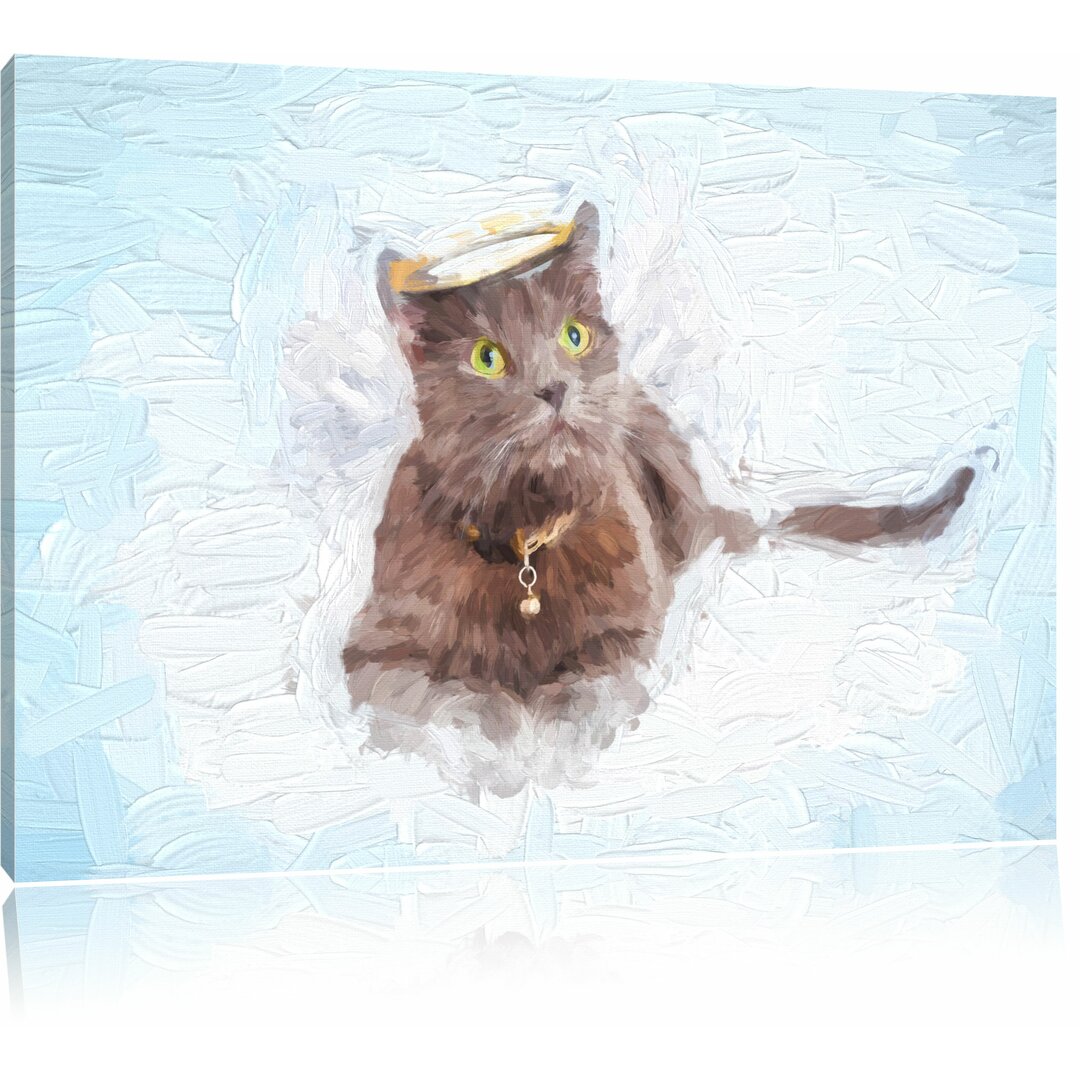 Leinwandbild "Katzen-Engel auf einer Wolke im Himmel", Grafikdruck