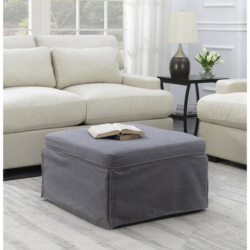 Repose-pieds cocktail carré pliant de 28,5 po de largeur Ahziyah, Tissu gris pâle