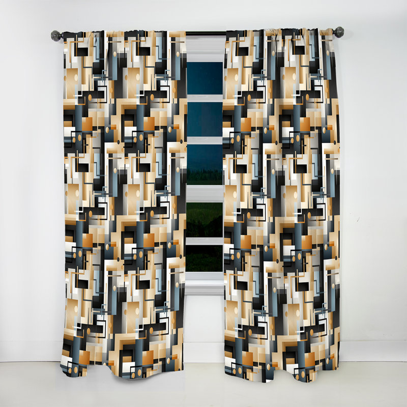 Metropolitan Neutral Color Geometric - Rideau moderne - Velours obscurcissant - 1 panneau, L 52 po x L 63 po