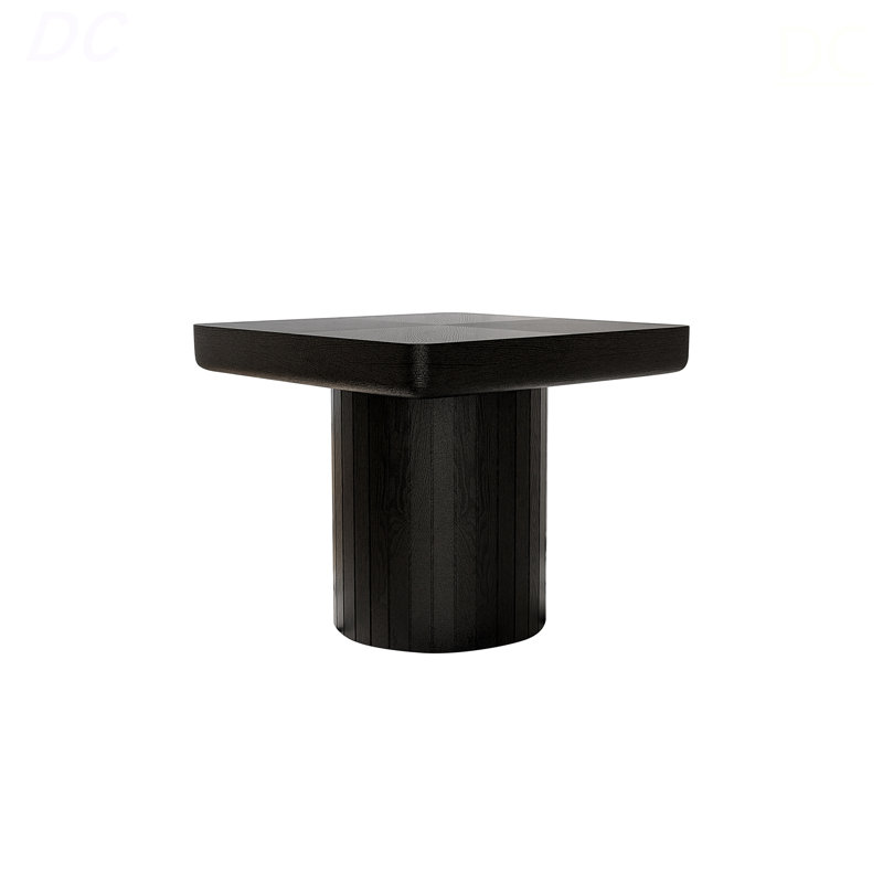 Table de bout moderne en placage de bois massif de 23,6 po, table d'appoint carrée minimaliste avec motif de parquet, base cylindrique rainurée et plateau de table épaissi, table d'appoint compacte pour le salon, noir mat, table