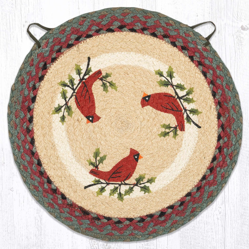  Daisy Round Braided Jute Chair Pad Floral Handcrafted Rustic Accent 15.5" H, Daisy Round
