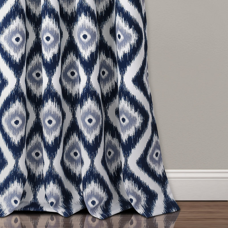 Navy Ikat Room Darkening Grommet Window Panels, 52"W x 84"L, Set of 2