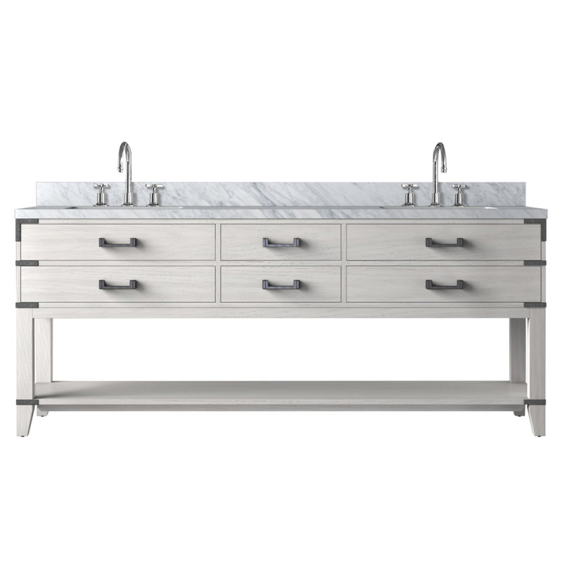 Meuble-lavabo double en marbre blanc avec tiroirs et robinet en marbre blanc poli à la main
