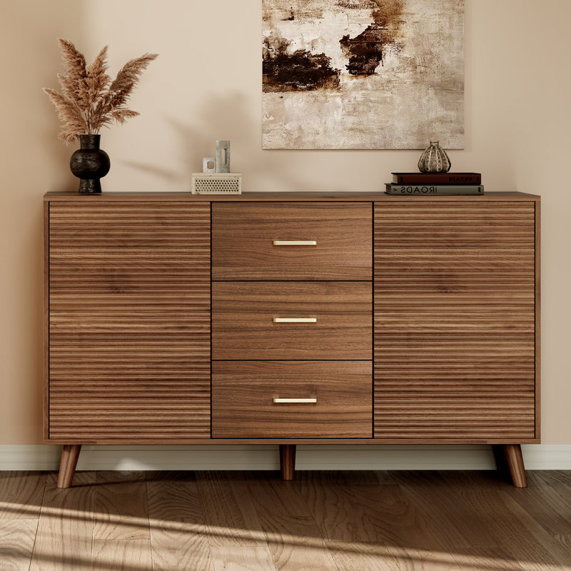 Sideboard Buffet Cabinet with Push-to-Open Doors & Drawers - Modern Dining Room Storage, Eco-Friendly Solid Wood Legs, Easy Assembly | Entryway Console