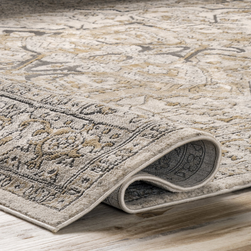 Oriental Beige/Gray Area Rug, Rectangle 8'10" x 12'