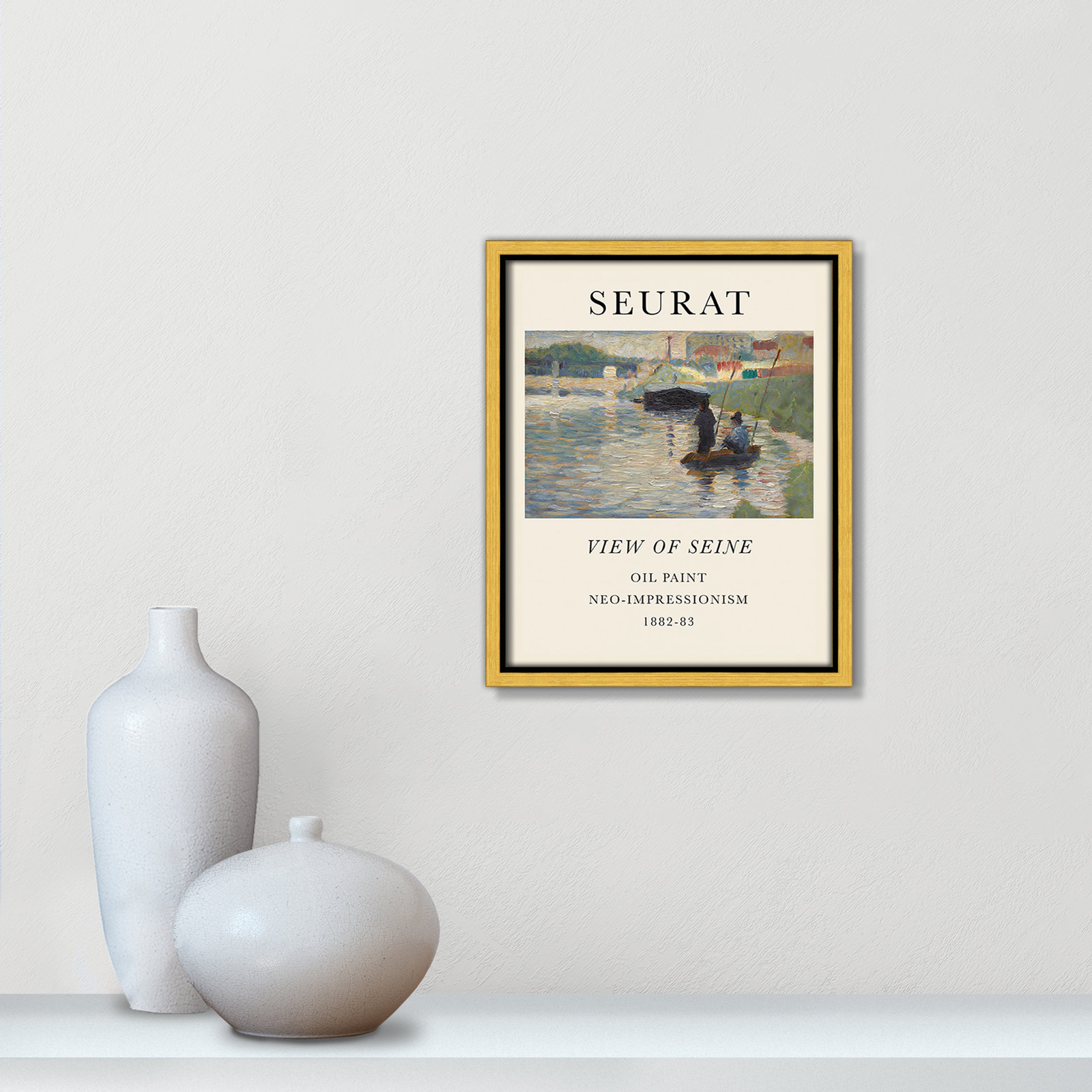 Old Masters Collection "View of Seine" Print, Gold Floater Frame, No, 11.5" H x 9.5" W x 2" D