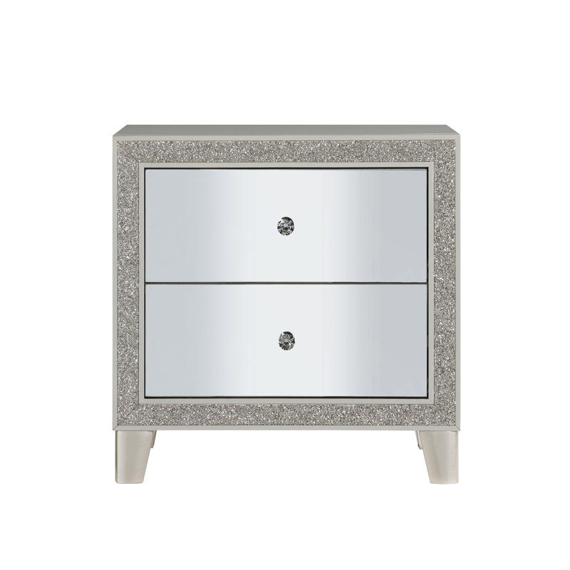Table de chevet à miroir avec tiroirs au fini champagne élégant et tiroirs fonctionnels