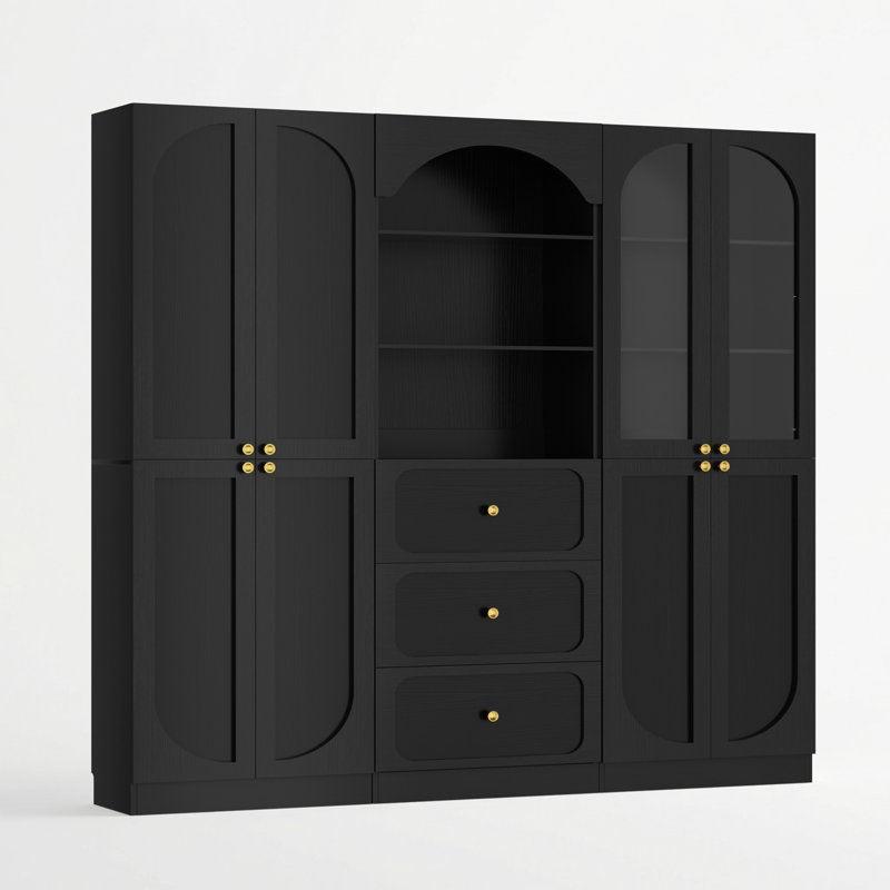 ‌ Compartiment à 3 armoires de 70,8 po - garde-manger, bibliothèque, 3 tiroirs et unité de rangement à pleine porte‌, Noir