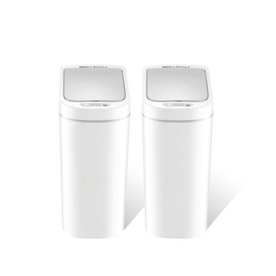 Ninestars Automatic Mothion Sensor ABS Slim Trash Can Combo set for Bathroom, 1.8Gal 7L each, 2 pack, White, DZT-7-2B