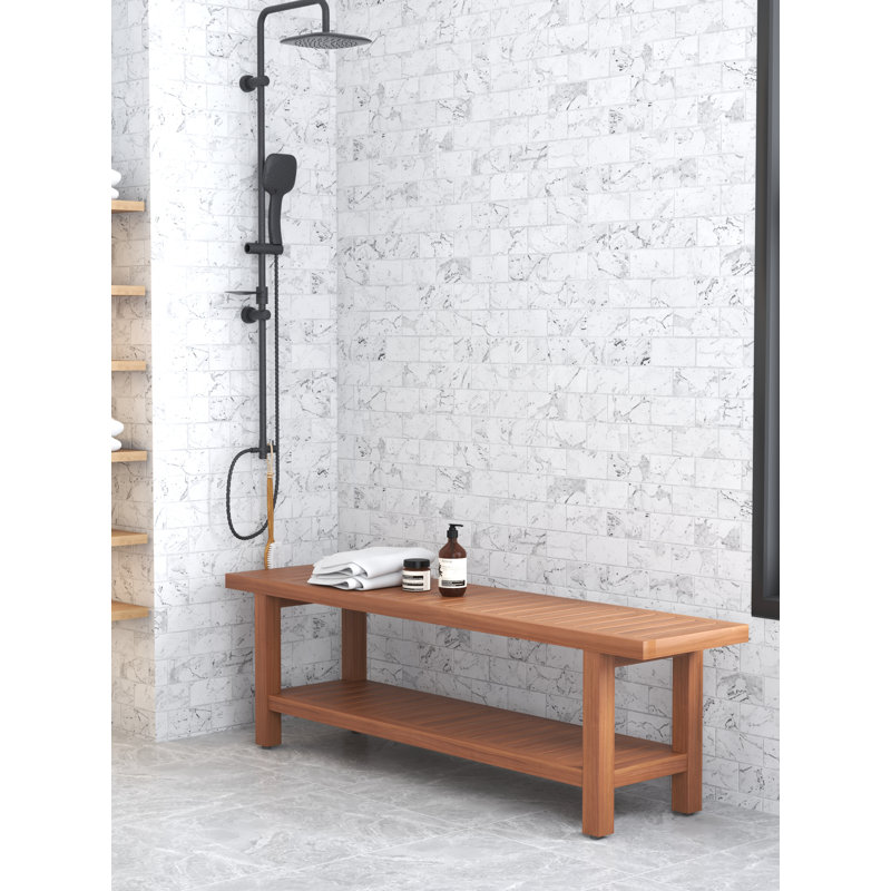Spa Shower Bench, 18" H x 48" W x 14" D, Teak Oil