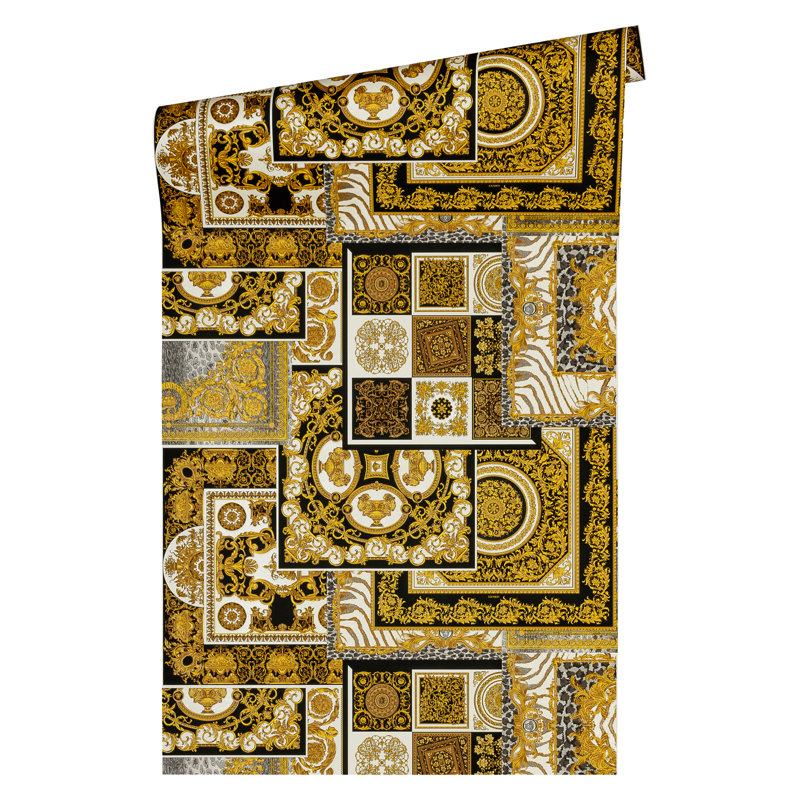1005cm x 70cm Wallpaper Roll, Metallic/White/Black