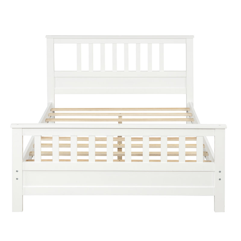 Lit double en bois blanc avec tête de lit de 42 po, 26,3, 10 lattes robustes et lit stable, facile à entretenir