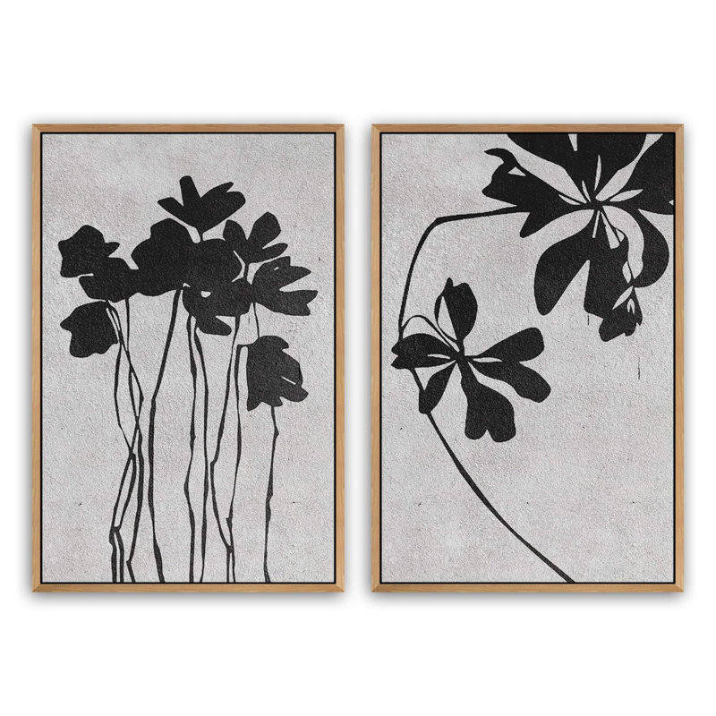 "Fleurs noires et blanches" 2 pièces, Naturel, H 24 po x l 16 po